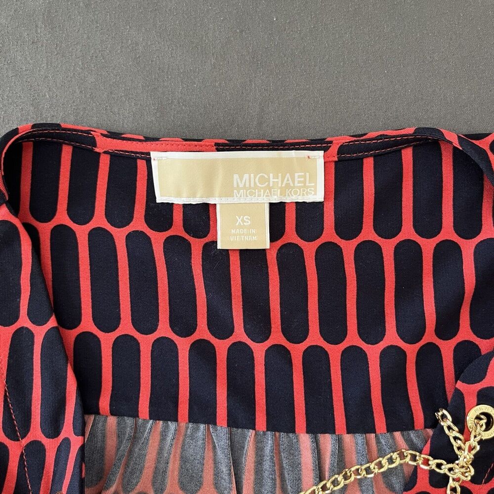 Michael Kors Coral Rose Red Blue Dress Gold Chain Accent - Picture 7 of 9